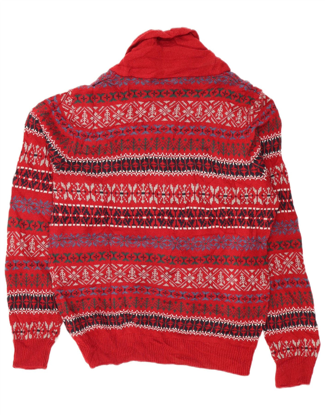 Marks & Spencer Męski sweter z szalowym dekoltem, średni czerwony Fair Isle