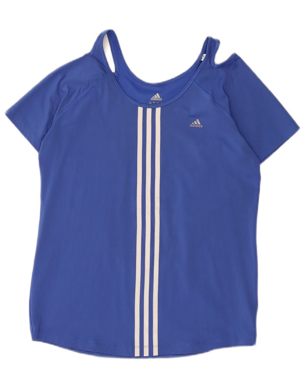 Adidas Womens Climacool T-Shirt Top UK 14/16 Large Blue Striped