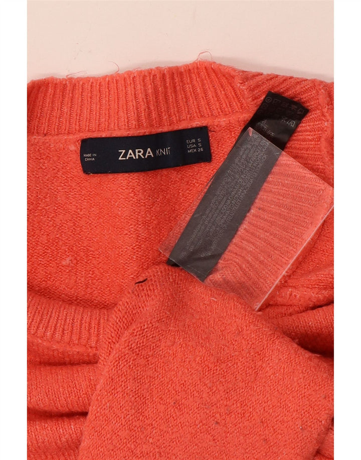 Damski sweter oversize z dekoltem w łódkę Zara UK 10, mały pomarańczowy poliester