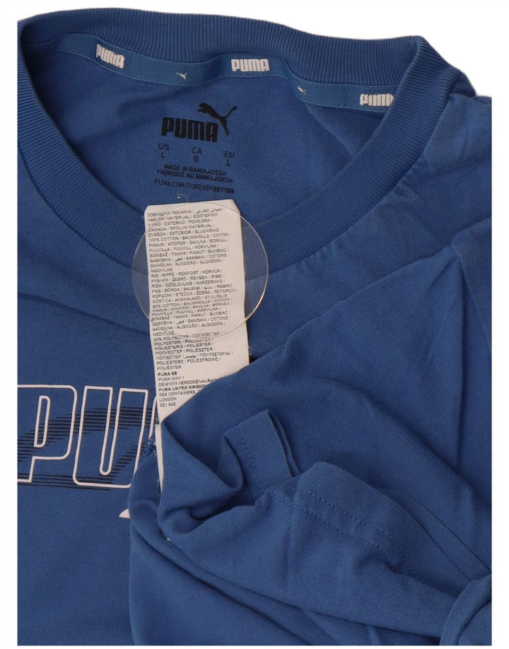 Męski T-shirt z grafiką PUMA, duży, niebieski, bawełniany