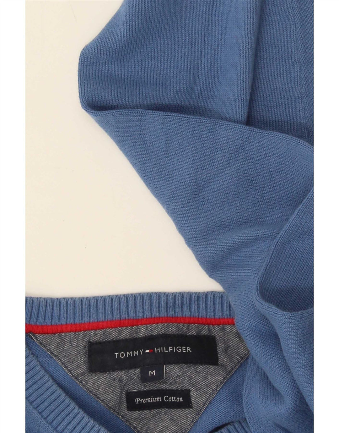 Męski sweter Tommy Hilfiger z dekoltem w kształcie litery V, średnioniebieski, bawełniany