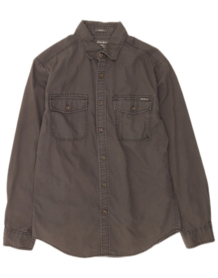 Męska koszula o klasycznym kroju Eddie Bauer, mała, szara, bawełniana