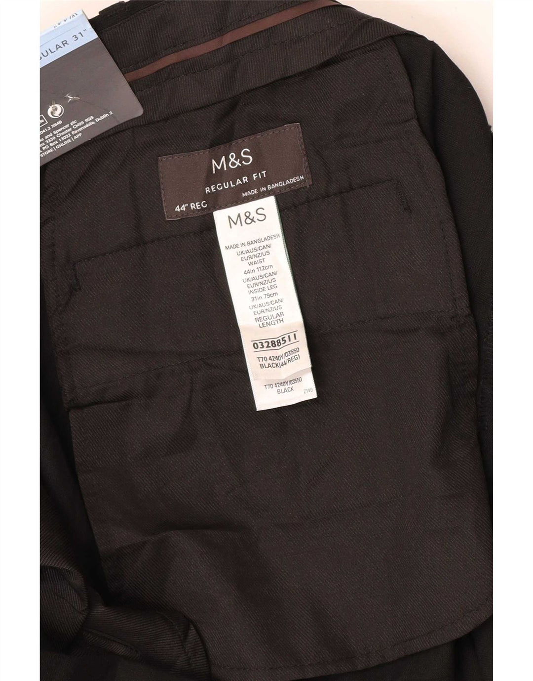 Męskie spodnie chino o regularnym kroju Marks & Spencer W44 L31 Czarny poliester