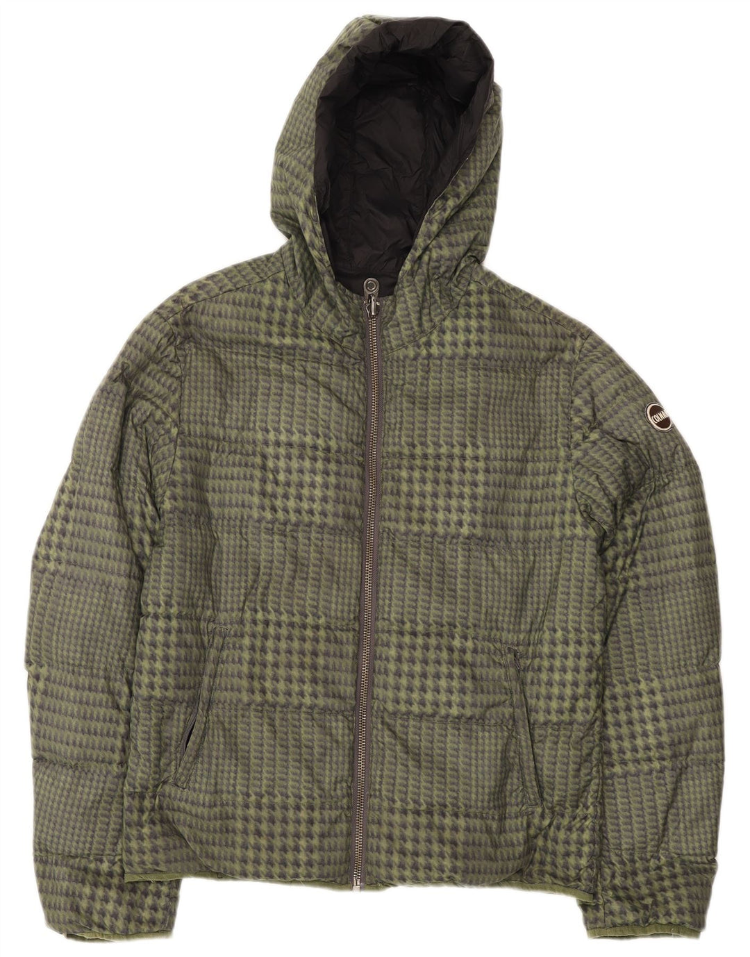 COLMAR Womens Hooded Padded Reversible Jacket IT 48 XL Green Houndstooth