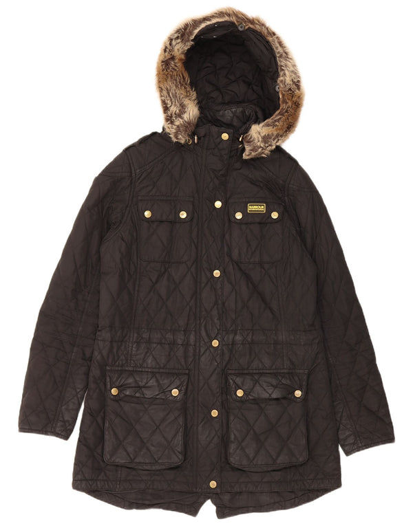 Damska pikowana kurtka parka z kapturem Barbour UK 12, średnia czarna