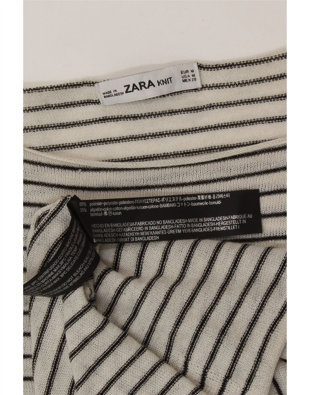 Damski top oversize Zara z długim rękawem, UK 14, poliester w średnie białe paski