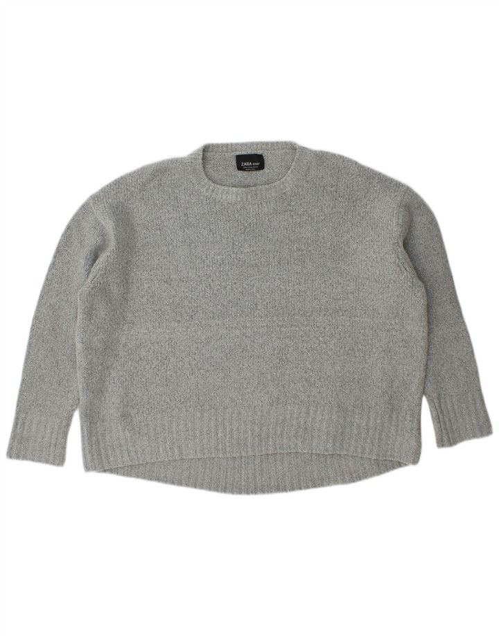 Damski sweter oversize z wycięciem pod szyją Zara UK 14 Średni szary akryl