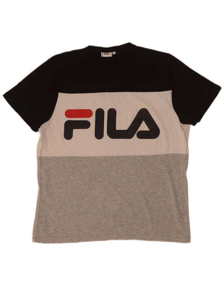 Męski T-shirt z grafiką Fila, duży, wielokolorowy blok kolorów
