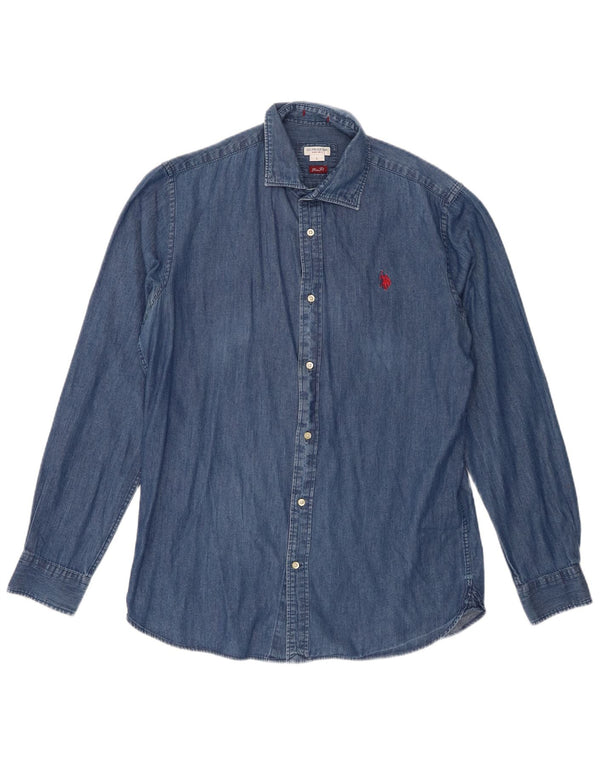 US Polo Assn. Męska koszula dżinsowa slim fit, duża, niebieska