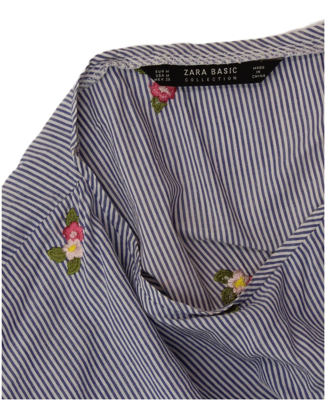 Damska krótka bluzka ZARA UK 14 w średnie niebieskie prążki