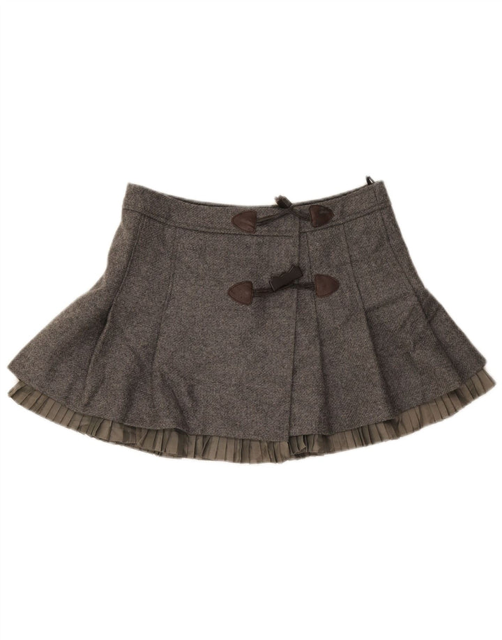Valentino Damska mini spódniczka kopertowa Medium W30 Szara dziewicza wełna