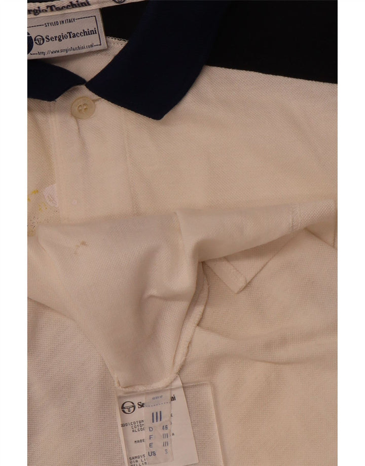 Męska koszulka polo SERGIO TACCHINI z grafiką, mała, biała, bawełniana w bloki kolorów