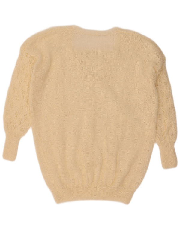 Sweter damski w stylu vintage z dekoltem w kształcie litery V, UK 16, duży w kolorze złamanej bieli
