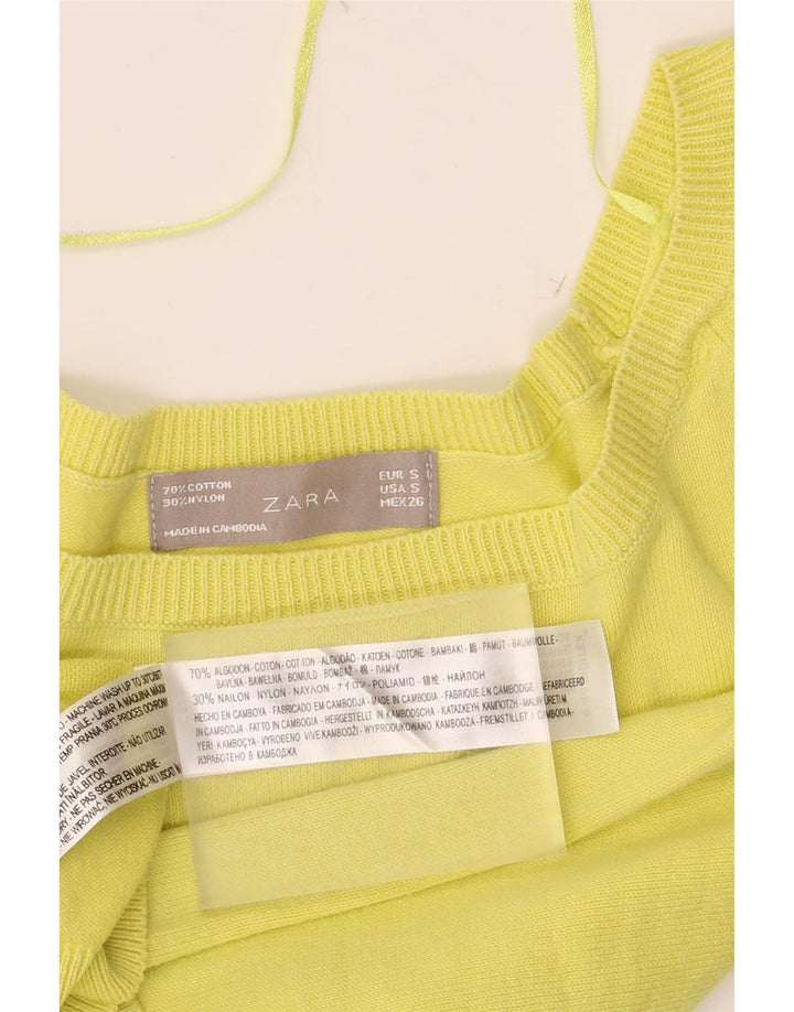 Damski sweter ZARA z krótkim rękawem 3/4 i dekoltem w łódkę UK 8, mały, żółty