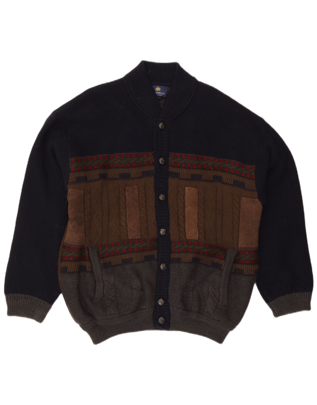 Sweter męski Settebello XL granatowy, wełniany w bloki kolorów