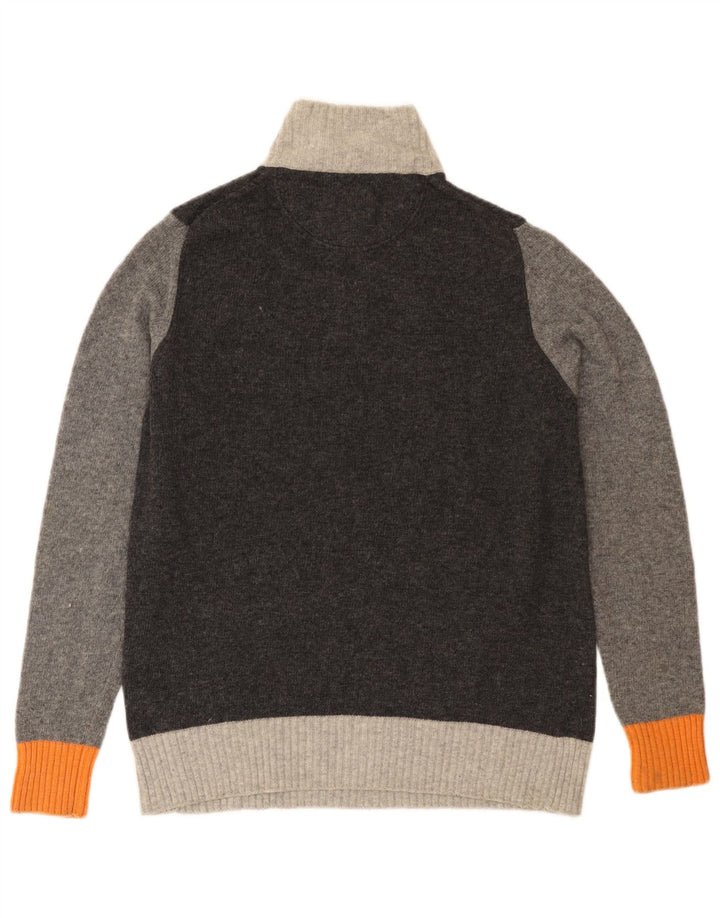 Męski sweter zapinany na zamek TRUSSARDI, średnioszary, wełniany z blokami kolorów