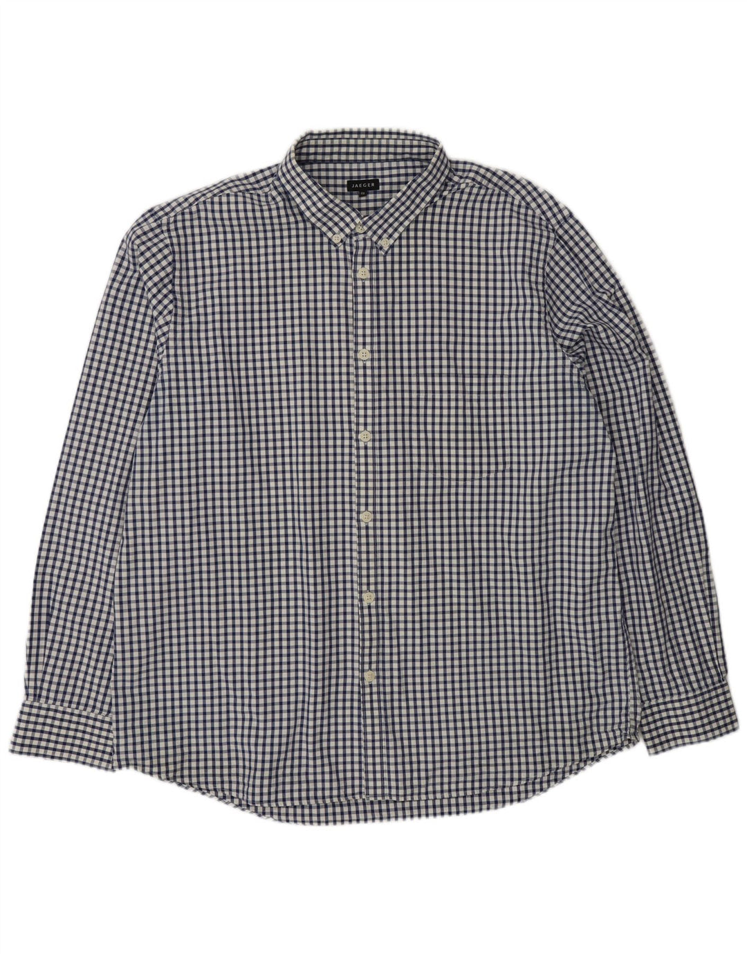 JAEGER Mens Flannel Shirt 2XL Navy Blue Gingham Vintage Jaeger and Second-Hand Jaeger from Messina Hembry 