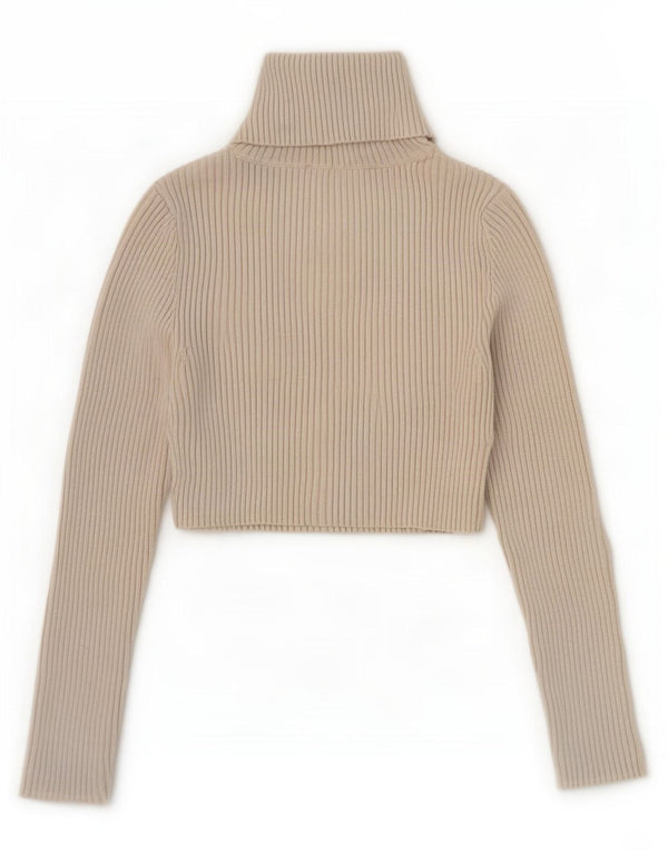 Zara Womens Crop Polo Neck Jumper Sweater UK 8 Small Grey Viscose