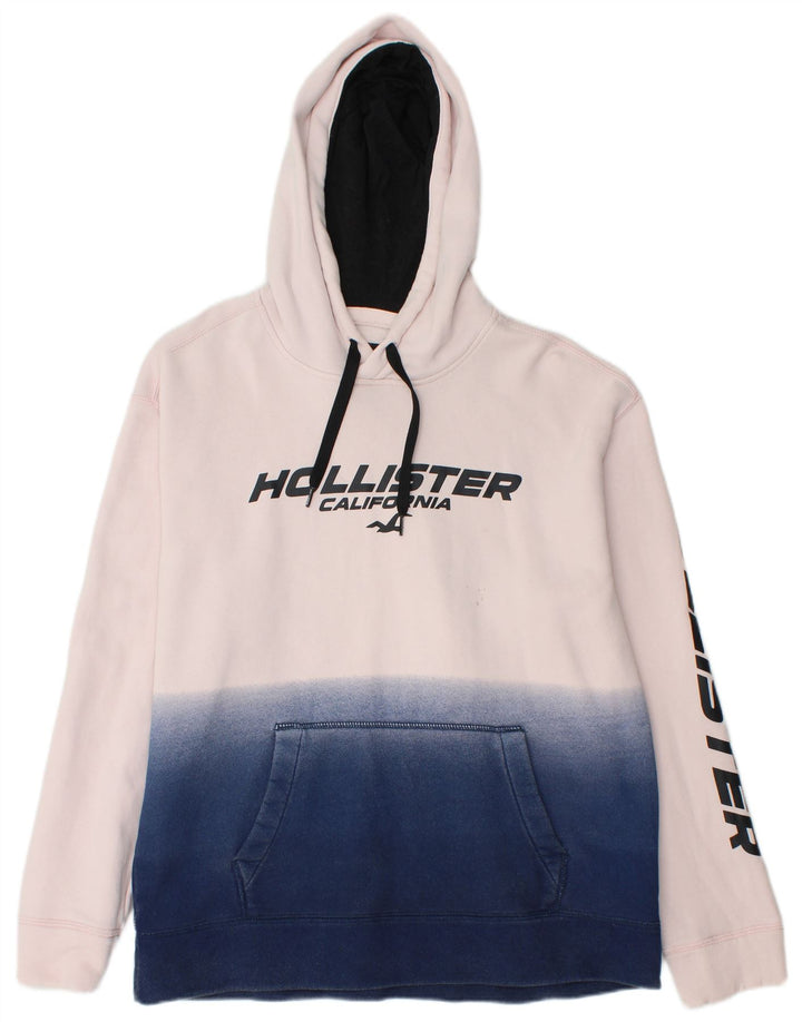 HOLLISTER Męski sweter z kapturem i grafiką, duży, biały, bawełniany w bloki kolorów
