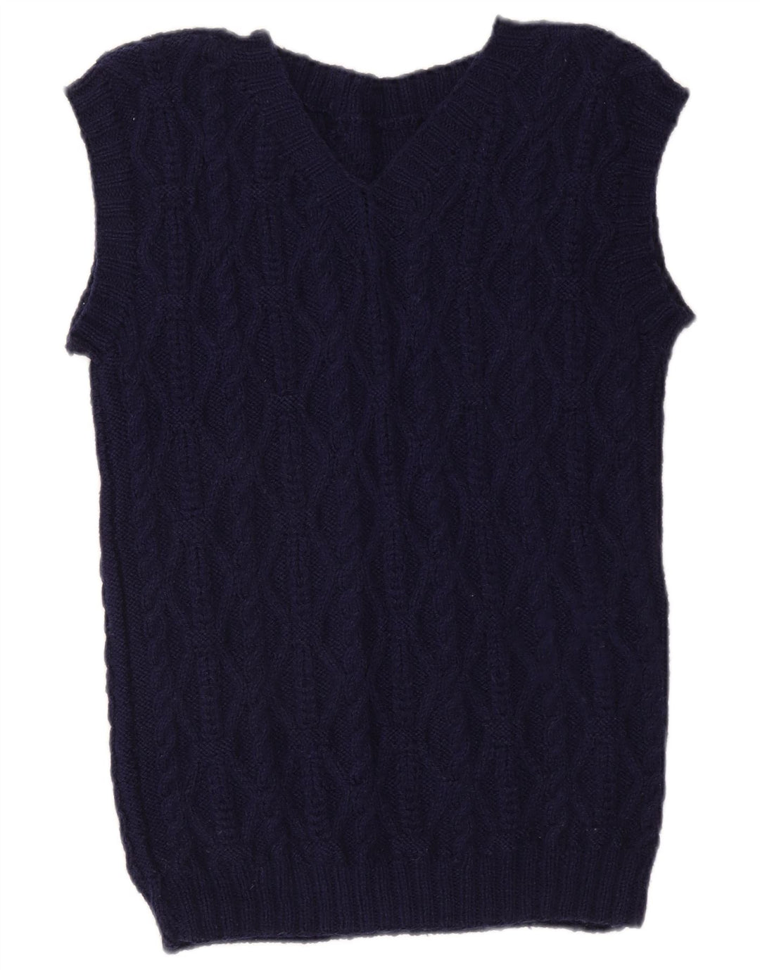 Sweter damski w stylu vintage z krótkim rękawem i dekoltem w kształcie litery V, UK 12, średni granatowy