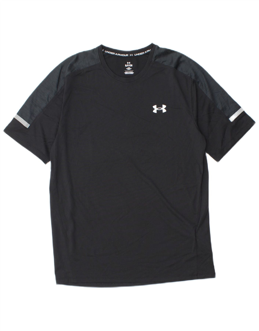 Under Armour Męski T-shirt Top, mały, czarny, z blokami kolorów, poliester