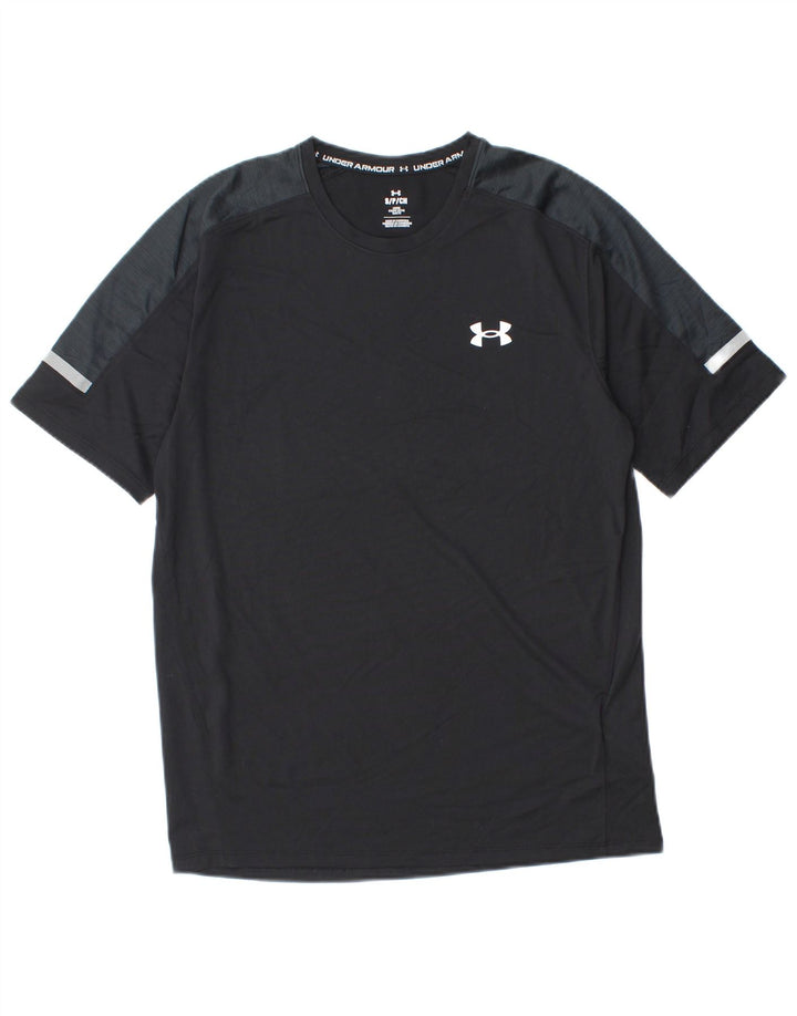 Under Armour Męski T-shirt Top, mały, czarny, z blokami kolorów, poliester