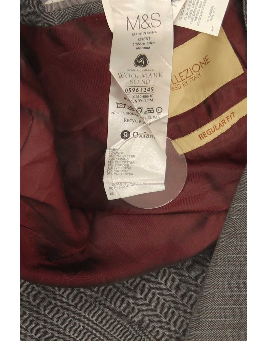 Marks & Spencer Męska marynarka zapinana na 2 guziki UK 44 XL Szara wełna w jodełkę