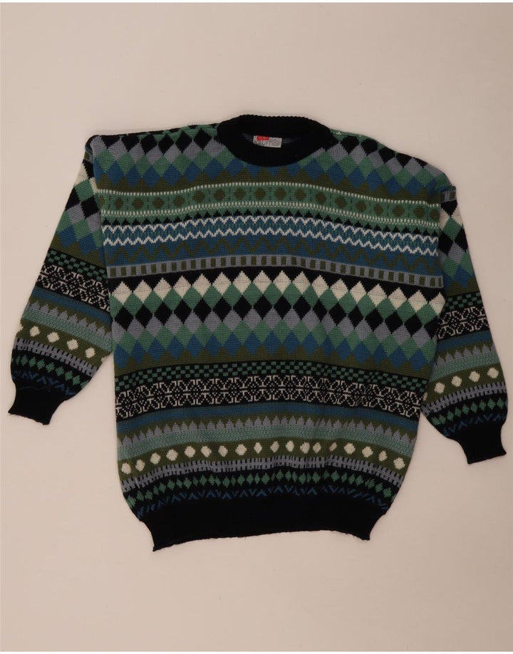 Męski sweter z okrągłym dekoltem w stylu VINTAGE, średnio wielobarwny, geometryczny