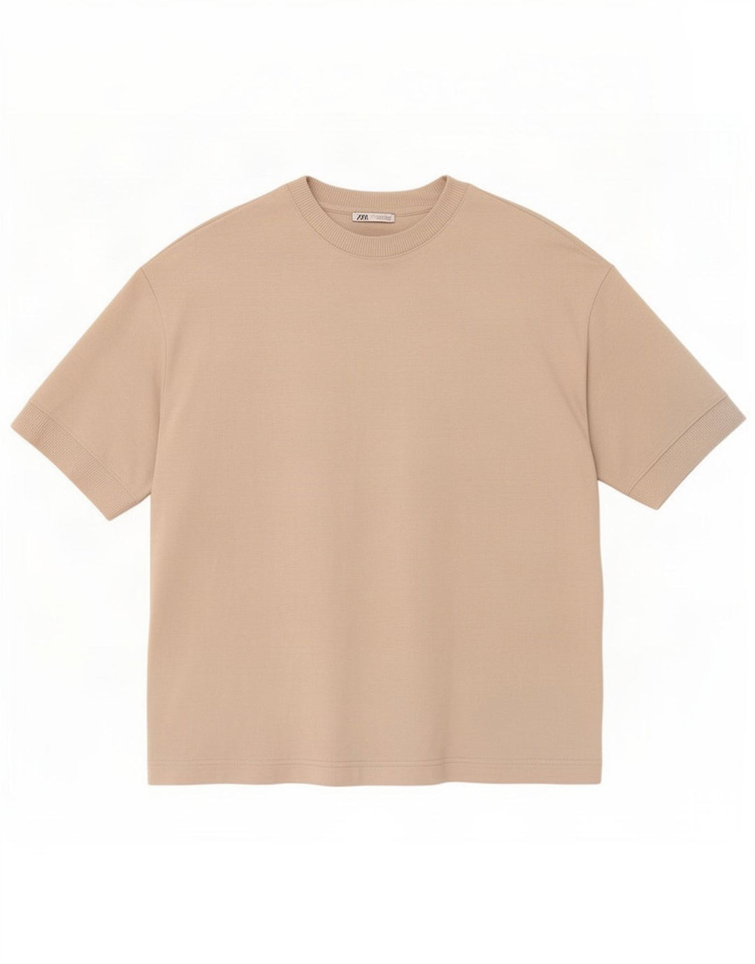 T-shirt męski Zara Top, średnio beżowy, bawełniany