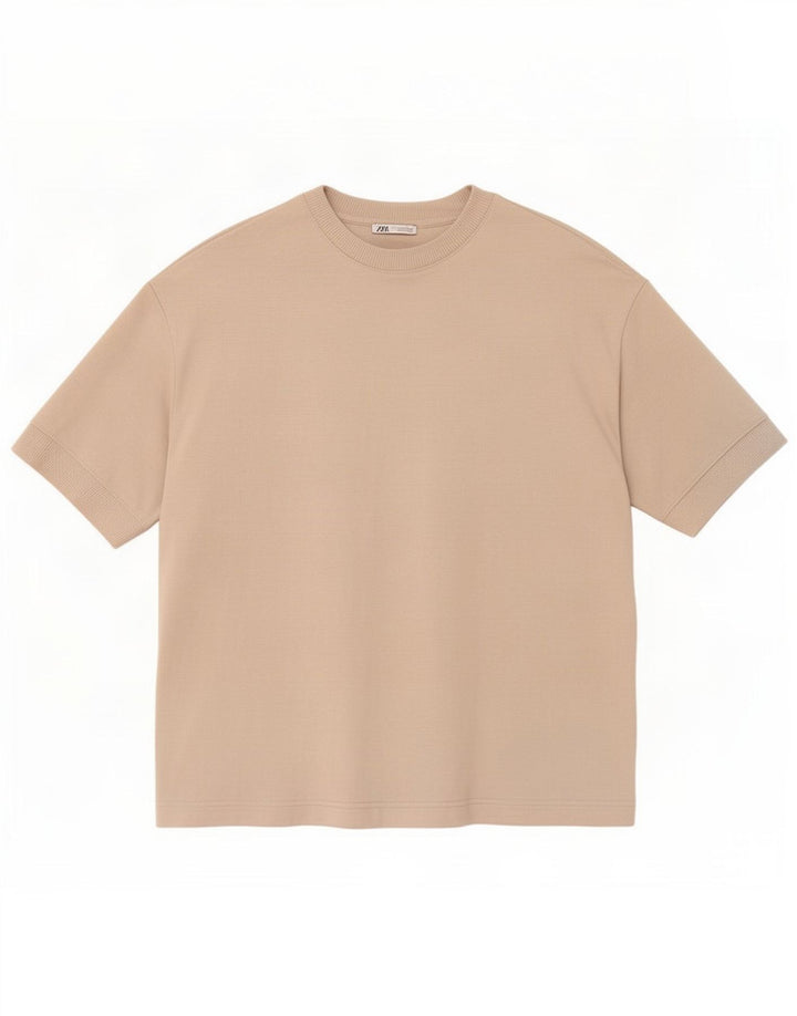T-shirt męski Zara Top, średnio beżowy, bawełniany