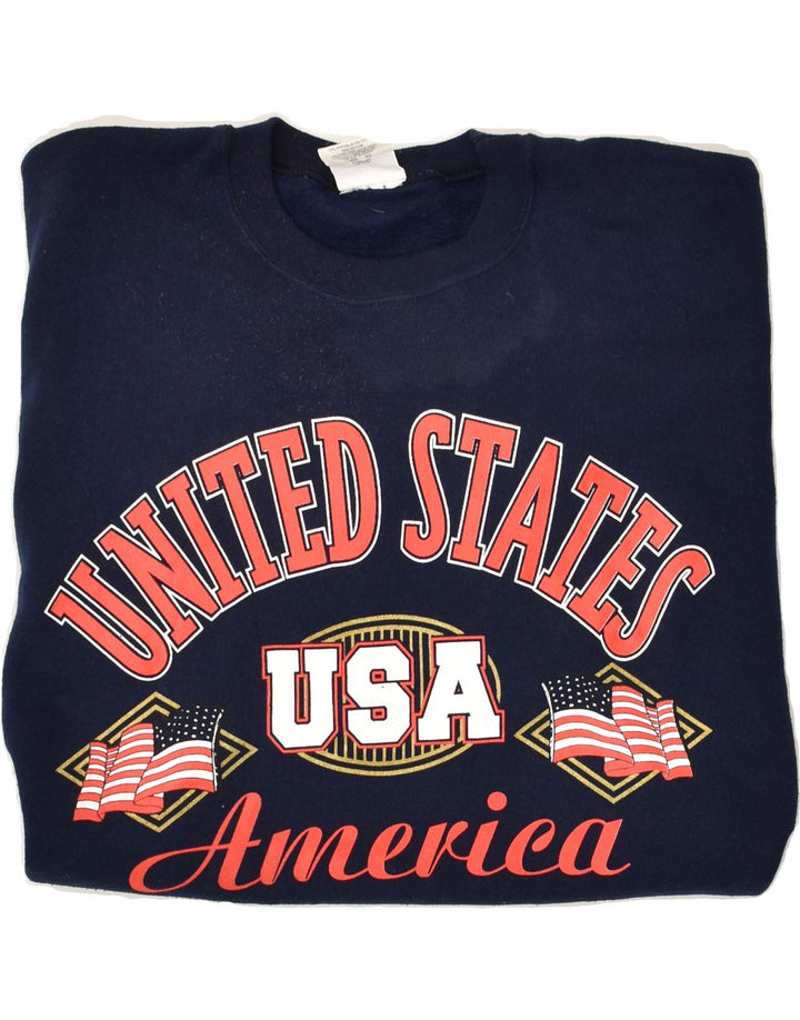 VINTAGE Mens Graphic Sweatshirt Jumper XL Navy Blue Polyester Vintage Vintage and Second-Hand Vintage from Messina Hembry 