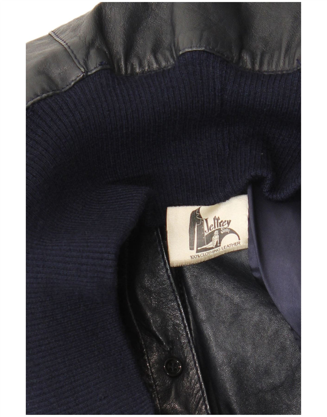 Vintage damska kurtka skórzana Bomber UK 14, średnia granatowa skóra
