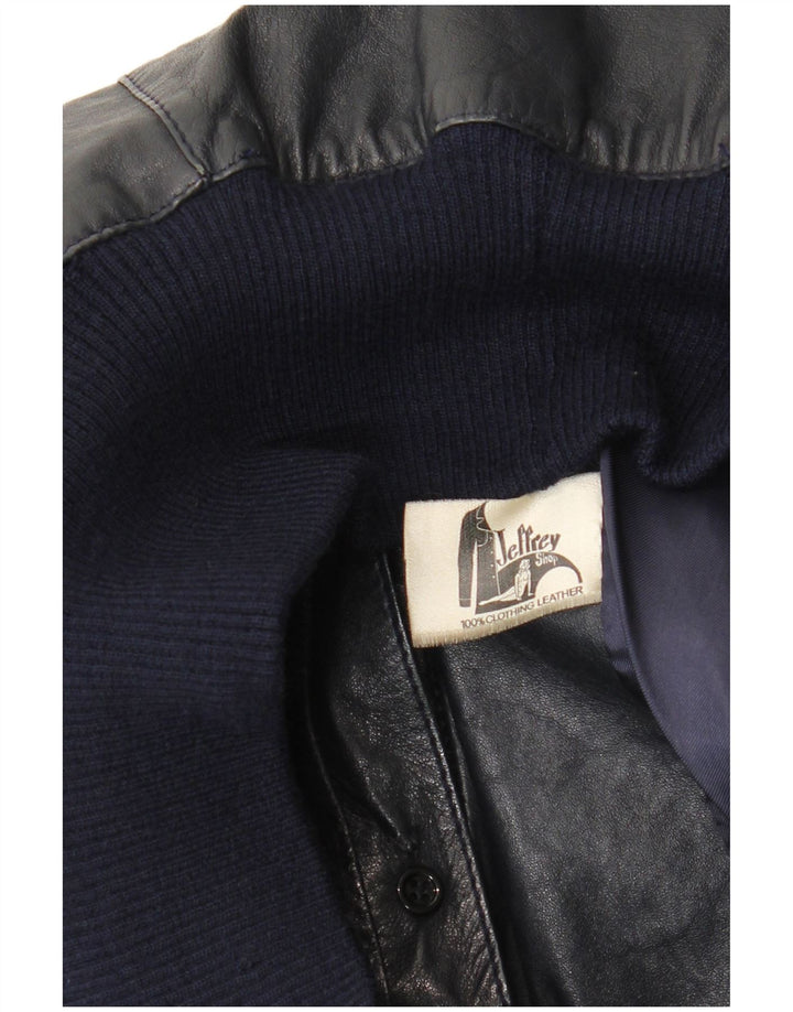 Vintage damska kurtka skórzana Bomber UK 14, średnia granatowa skóra