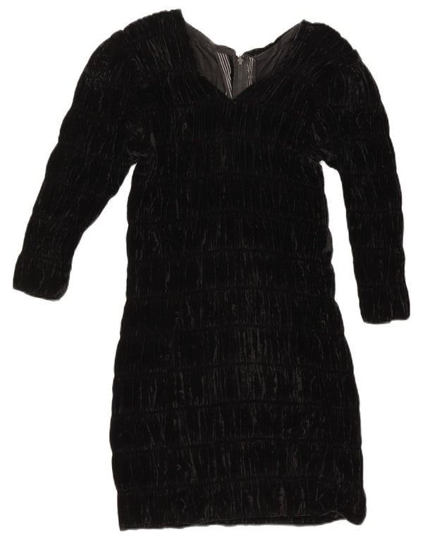 Aksamitna sukienka damska z długim rękawem w stylu vintage, UK 8, mała czarna