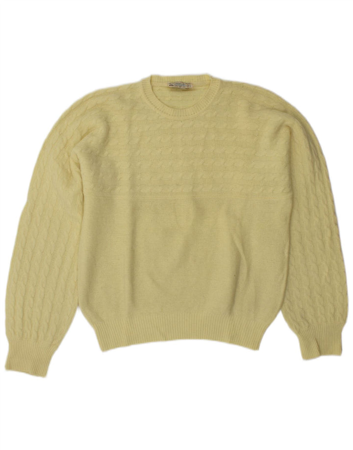 Damski sweter z okrągłym dekoltem w stylu VINTAGE UK 14 Średni żółty z dziewiczej wełny