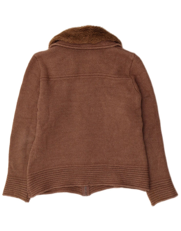 Marks & Spencer Damski sweter kardigan SUK 14 Średni brązowy wełniany