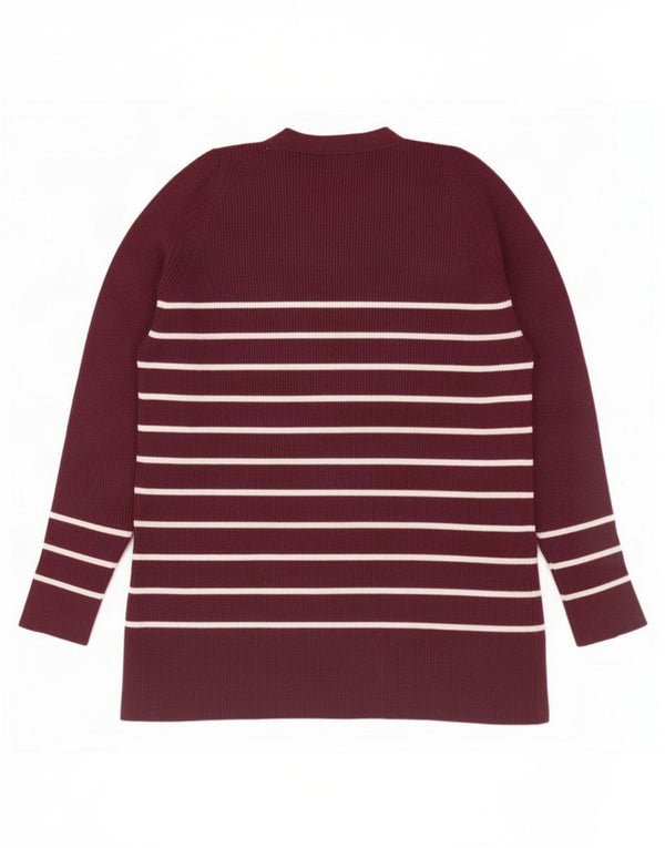 Marks & Spencer Damski sweter z dekoltem w kształcie litery V, UK 14, duże, bordowe paski