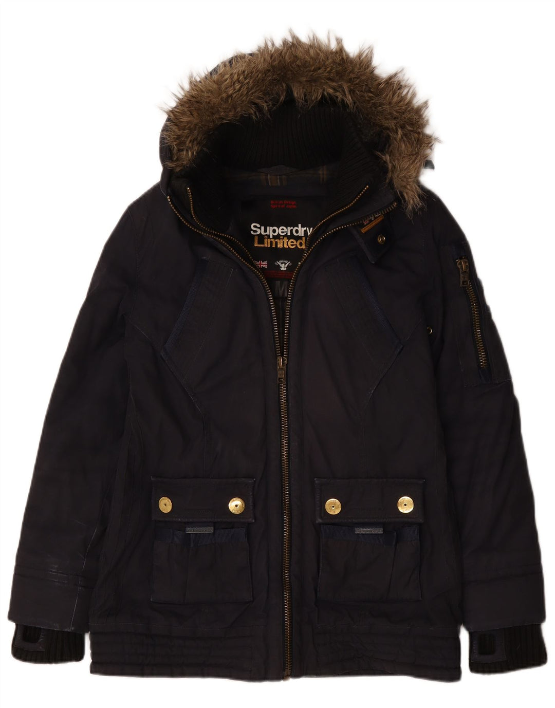 Damska kurtka wiatrówka z kapturem Superdry UK 14, średni granatowy, bawełniany