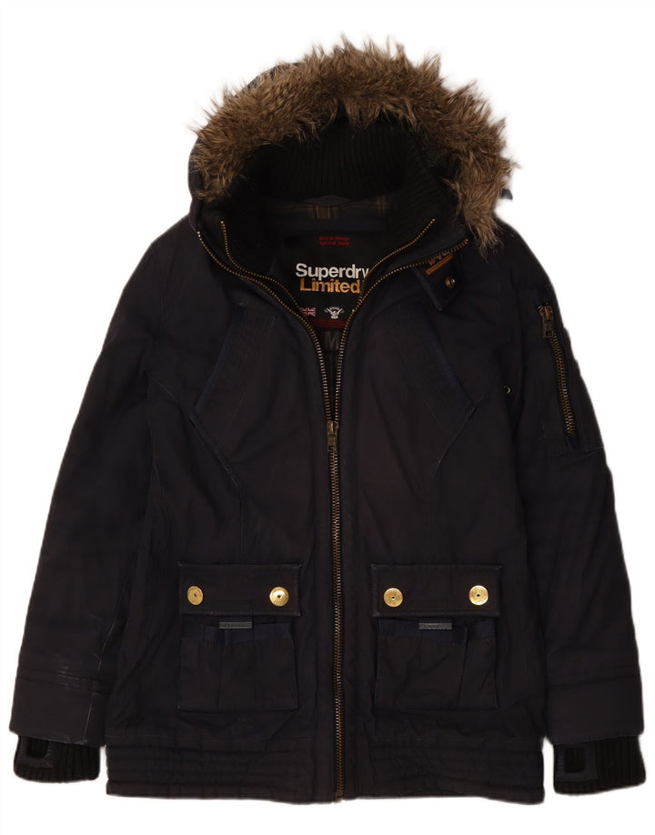 Damska kurtka wiatrówka z kapturem Superdry UK 14, średni granatowy, bawełniany