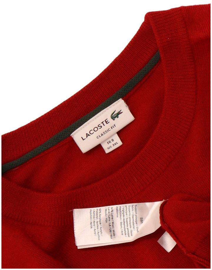 Lacoste Męski sweter o klasycznym kroju z okrągłym dekoltem, rozmiar 8 3XL, czerwona wełna
