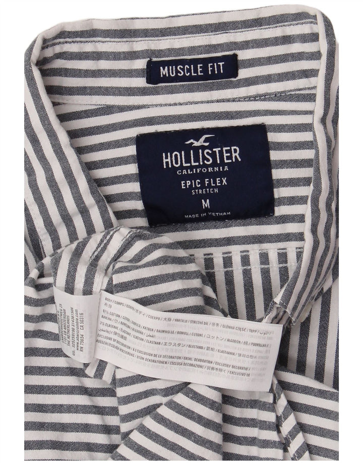 HOLLISTER Męska koszula o mięśniach w średnie szare paski, bawełniana