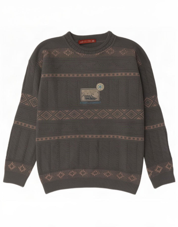 Męski sweter Xavier z dekoltem w łódkę Średni szary, geometryczny wełniany