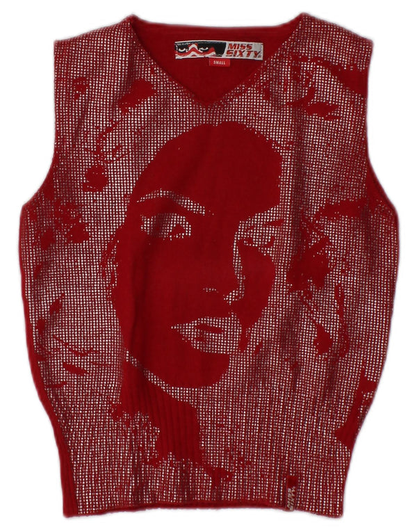 Damski podkoszulek MISS SIXTY Crop Graphic z krótkim rękawem UK 8 Small Red Wełna