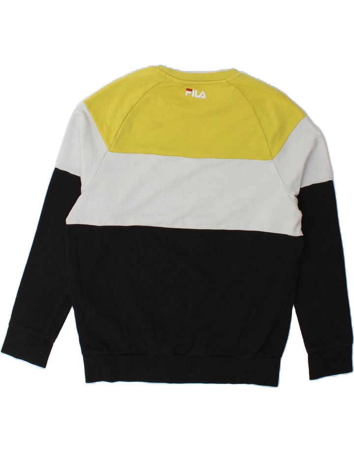 FILA Mens Graphic Sweatshirt Jumper Large Multicoloured Colourblock Cotton Vintage Fila and Second-Hand Fila from Messina Hembry 