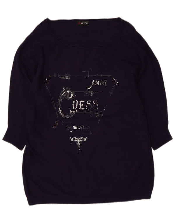 Damski sweter Guess z graficznym rękawem 3/4 i dekoltem w łódkę UK 6 XS granatowy