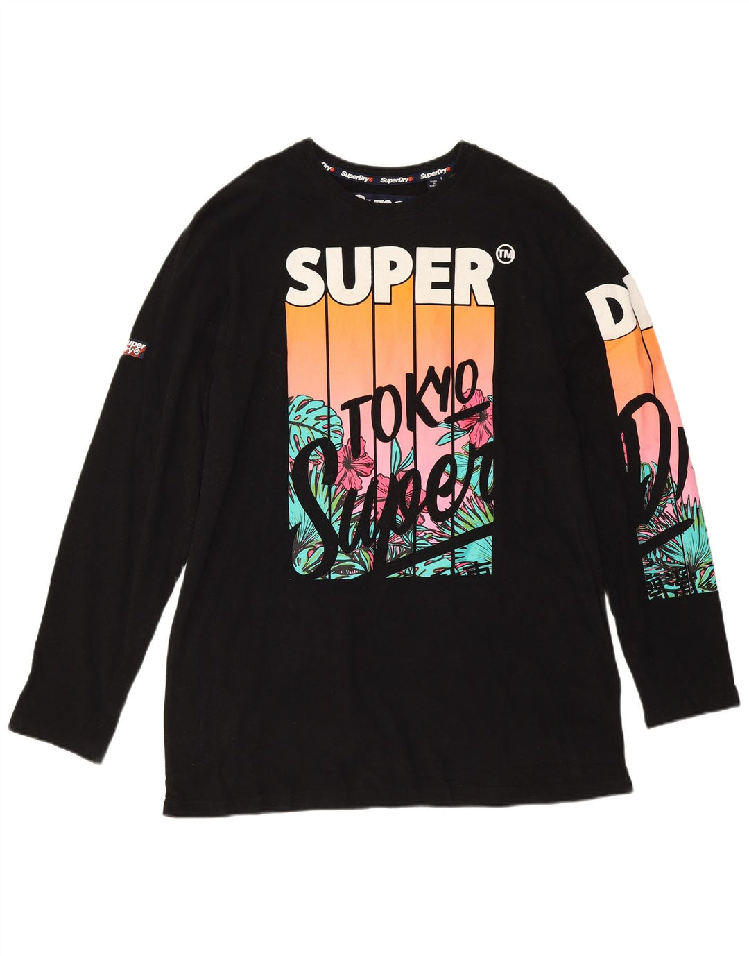 Damski top graficzny Superdry z długim rękawem, UK 18 XL, czarny, bawełniany