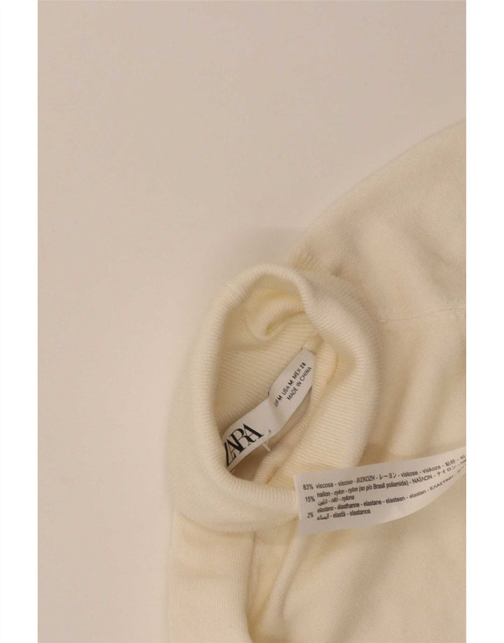 Sweter damski Zara z krótkim rękawem i okrągłym dekoltem UK 12, średni biały