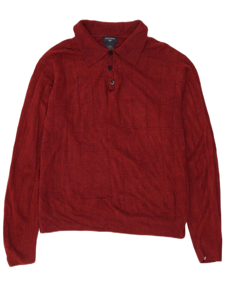 DOCKERS Męski sweter polo, duży, bordowy, akryl