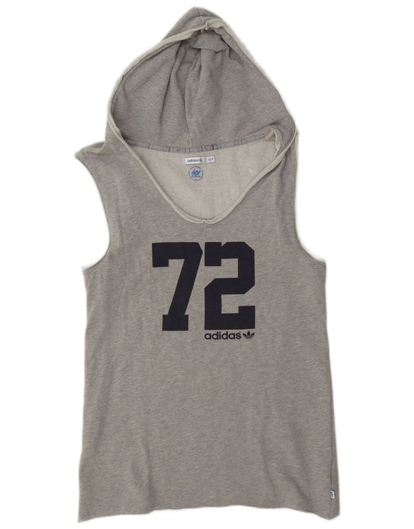 Adidas Męski graficzny sweter bez rękawów z kapturem UK 38, mały, szary, bawełniany