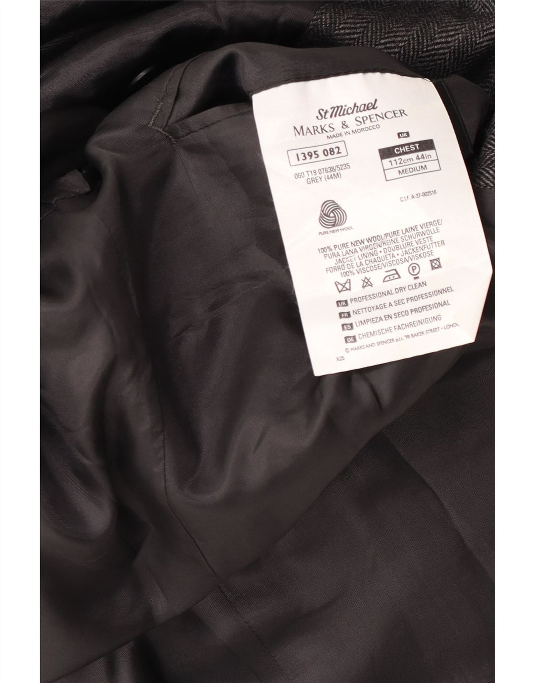 Marks & Spencer Męska marynarka zapinana na 2 guziki UK 44 XL Szara wełniana w prążki